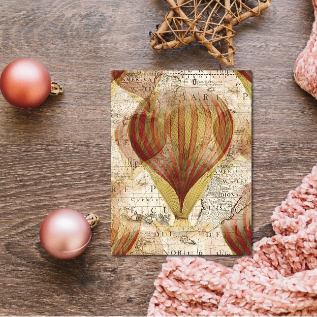 Victorian Steampunk Collage of Luftballongs Vykort (Need to write a quick note? This hot air balloon design is perfect.)