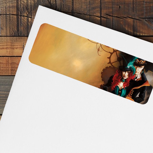 Victorian Steampunk Couple Returadress Etikett (Skapare uppladdad)