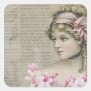 Victorian Steampunk Dam Rosa Newspaper Fyrkantigt Klistermärke
