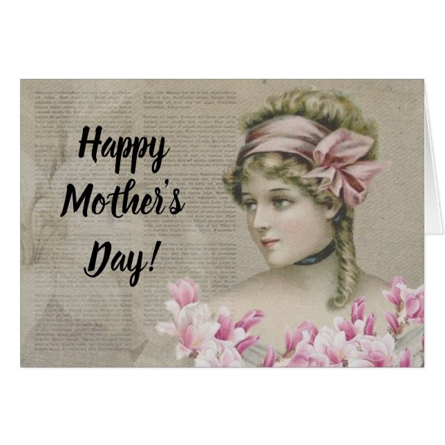 Victorian Steampunk Dam Rosa Newspaper Hälsningskort (Framsidan Horizontal)