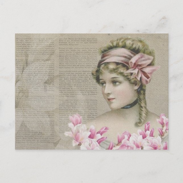 Victorian Steampunk Dam Rosa Newspaper Postcard Vykort (Framsida)