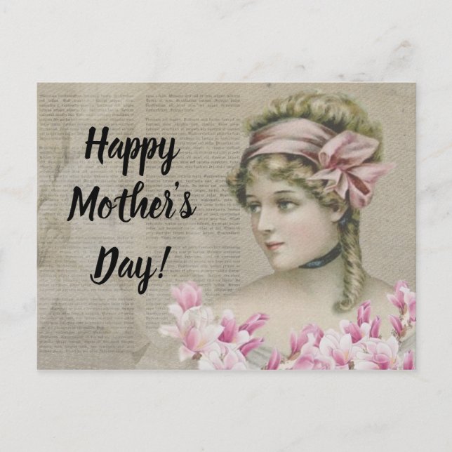 Victorian Steampunk Dam Rosa Newspaper Vykort (Framsida)