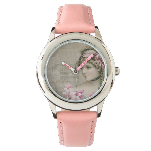 Victorian Steampunk Dam Rosa Stainless Steel Armbandsur (Framsida)