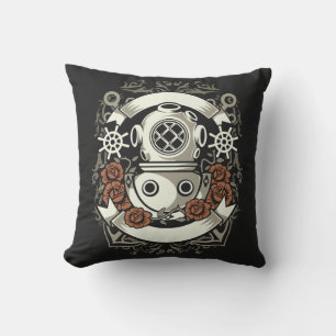 Victorian Steampunk Deep Sea Diver Röd ros Kudde