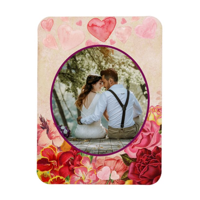 Victorian Steampunk Flowers Hearts Valentine Day Magnet (Vertikal)