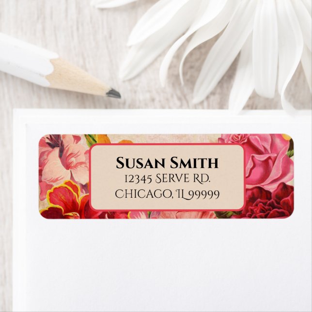 Victorian Steampunk Flowers Hearts Valentine Day Returadress Etikett (Insitu)