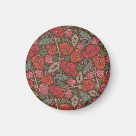 Victorian Steampunk gammal låsnyckel röda vallmo Magnet