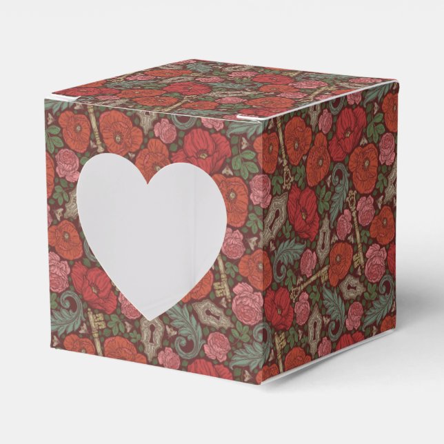 Victorian Steampunk gammal låsnyckel röda vallmo Presentaskar (Framsidan Sidan)