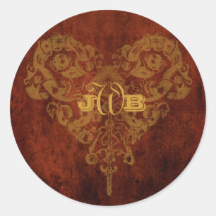 Victorian Steampunk Gears Heart Monogram Runt Klistermärke