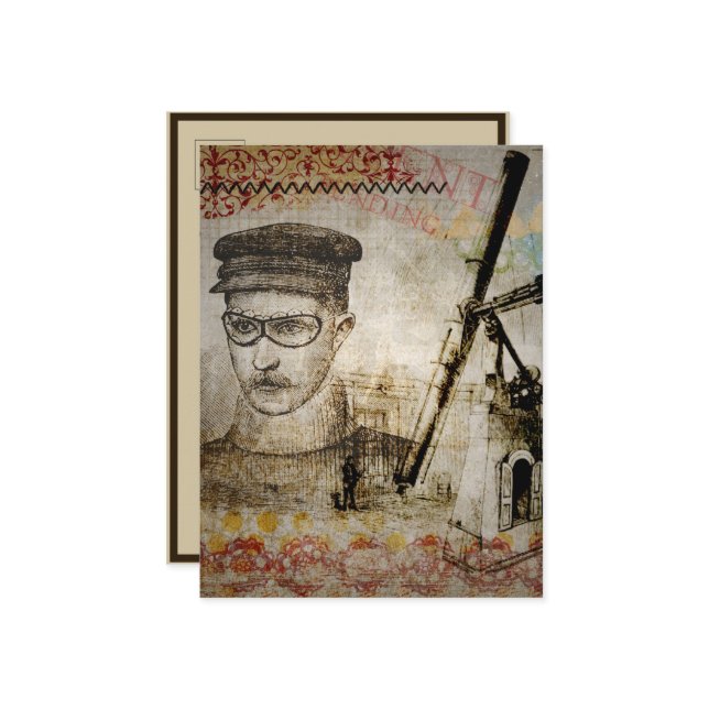 Victorian Steampunk Inventor Scientist Telescope Inbjudan Vykort (Fram/Back In Situ)