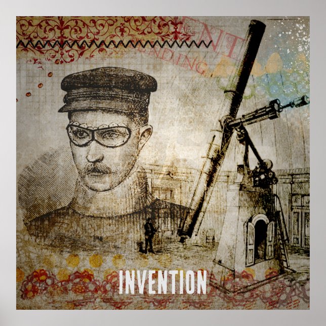 Victorian Steampunk Inventor Scientist Telescope Poster (Framsidan)