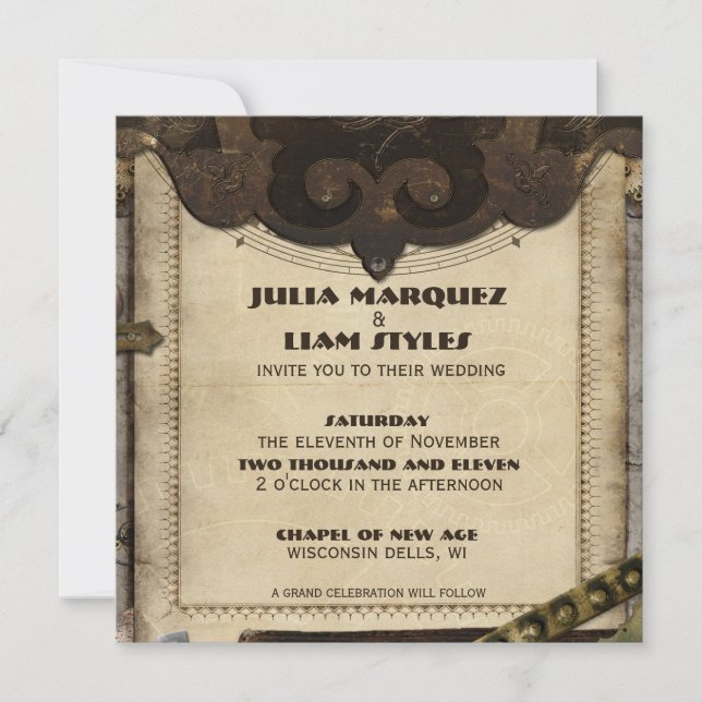 Victorian Steampunk Leather Wedding bjudning Inbjudningar (Framsida)