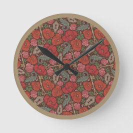 Victorian Steampunk Old Lock Key Red Poppies Rund Klocka