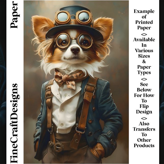 Victorian Steampunk Papillon Hund CP8 Craft Papper (Skapare uppladdad)