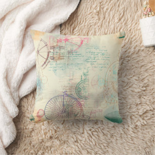 Victorian Steampunk Pastel för vattenfärgsprunge Kudde