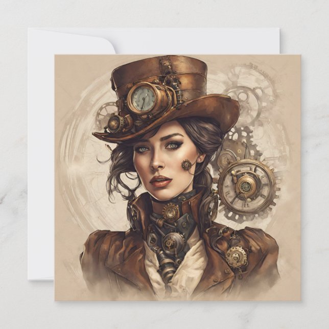 Victorian Steampunk Porträtt från en kvinna Inbjudningar (Framsida)