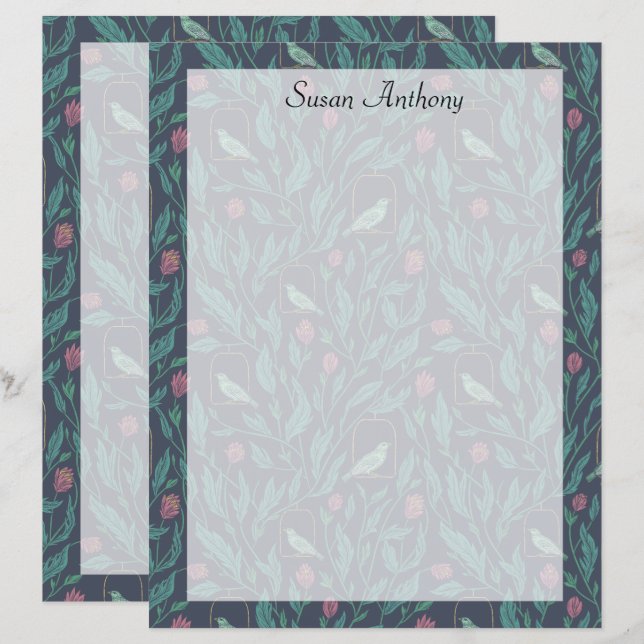 Victorian Steampunk Vintage Bird in Garden Papper (Fram/baksida)