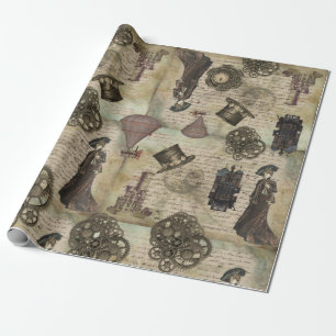 Victorian Steampunk Vintage Decoupage Grunge Gears Presentpapper