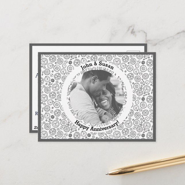 Victorian Steampunk White & Black Gears Clockwork Helg Vykort (Fram/Back In Situ)