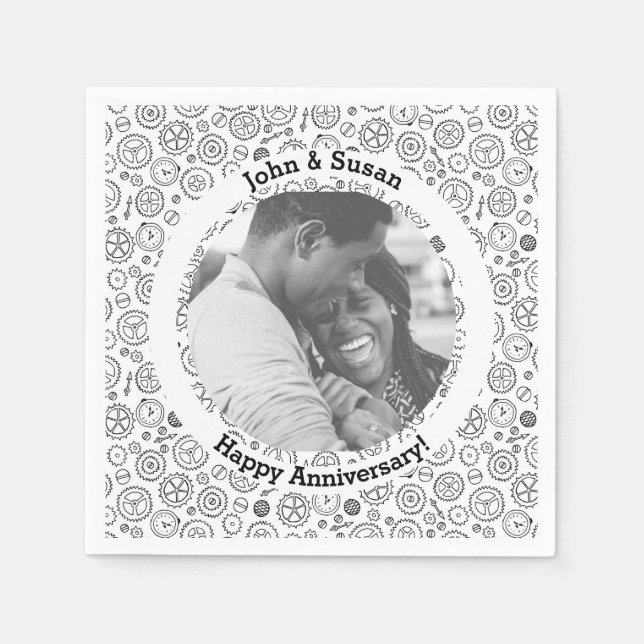 Victorian Steampunk White & Black Gears Clockwork Pappersservett (Framsidan)