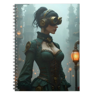 Victorian Steampunk Woman i Grönt Anteckningsbok