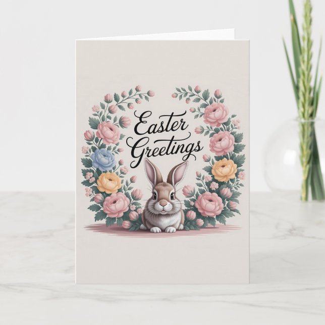 Victorian-stil blommigt bunny Påsk Hälsning Helgkort (Framsida)