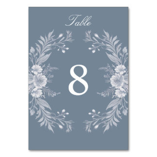 Victorian-stil Bröllop in Blue med White Flowers Bordsnummer