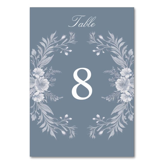 Victorian-stil Bröllop in Blue med White Flowers Bordsnummer (Framsidan)
