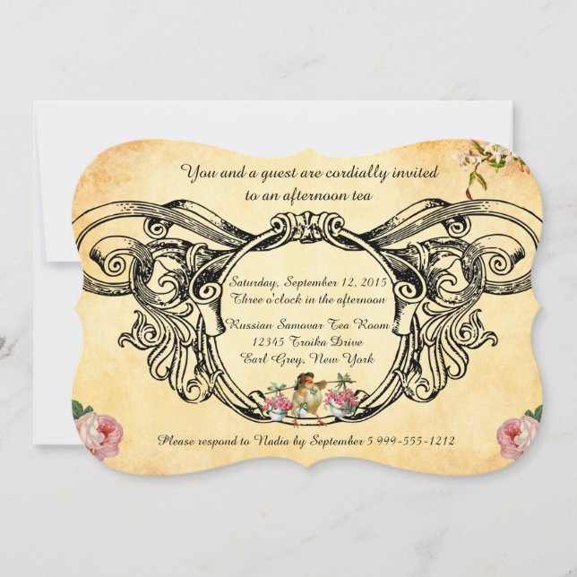 Victorian Stil High Tea-inbjudan med Bird Inbjudningar (Framsida)