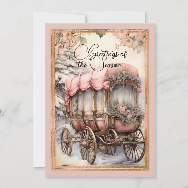 Victorian Stil Rosa Horse Drawn Carriage Julkort (Framsida)