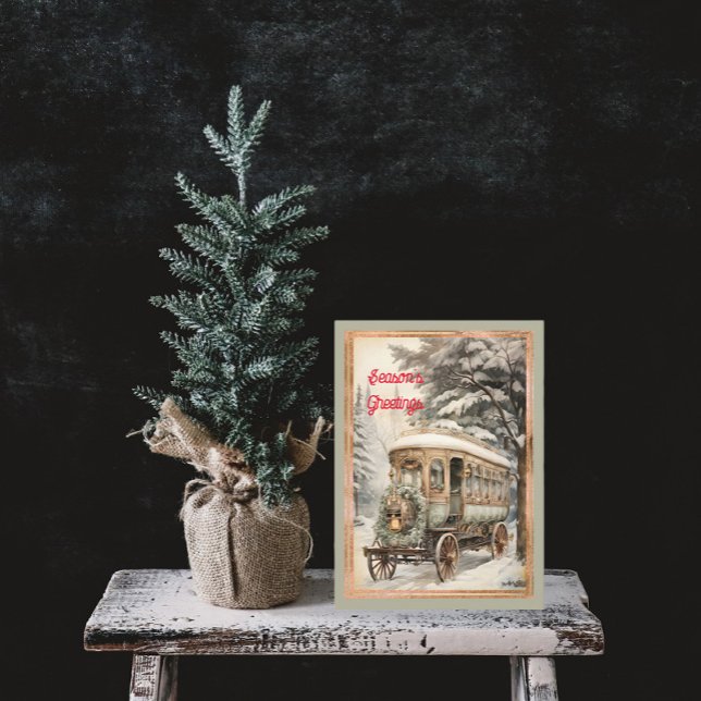 Victorian Stil Trolley Snö jul Julkort (Skapare uppladdad)