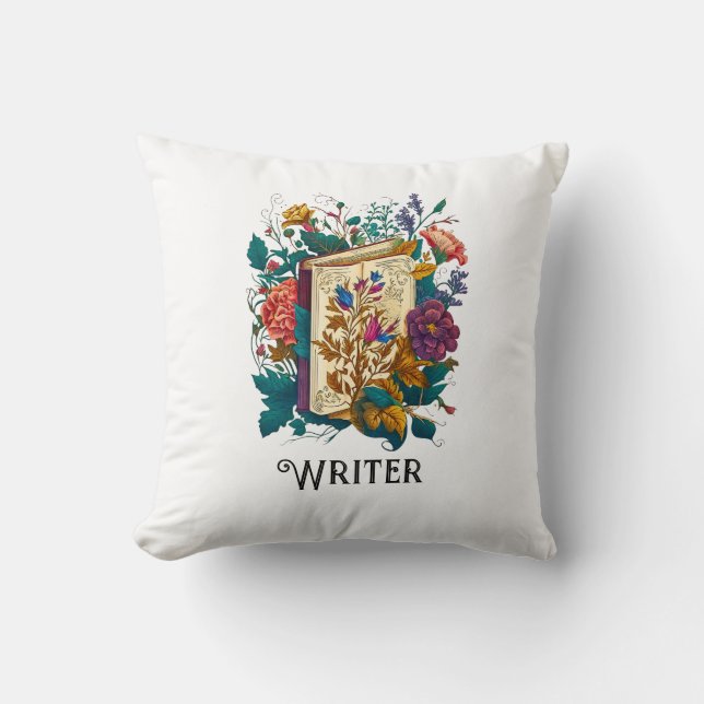 Victorian Stil Writer, bok och blommor Kudde (Framsida)