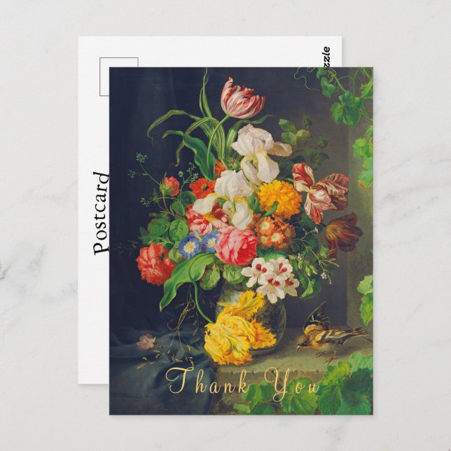 Victorian still Life Flowers Rosa ros Tack Vykort (Fram/baksida)