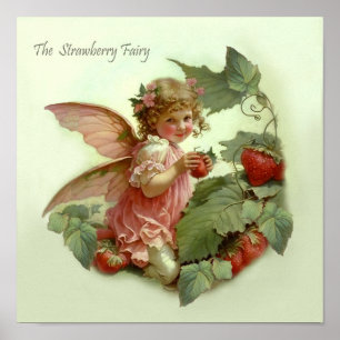 Victorian ’Strawberry Fairy’ in a Leafy Garden Poster