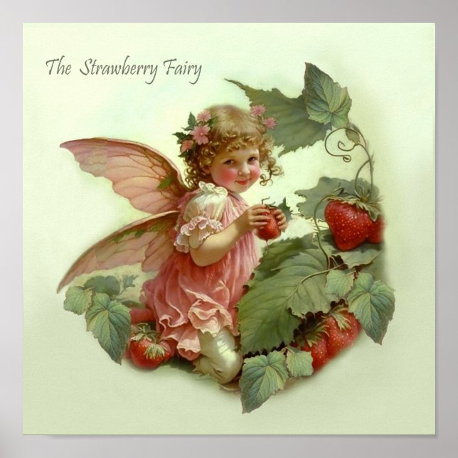 Victorian ’Strawberry Fairy’ in a Leafy Garden Poster (Framsidan)