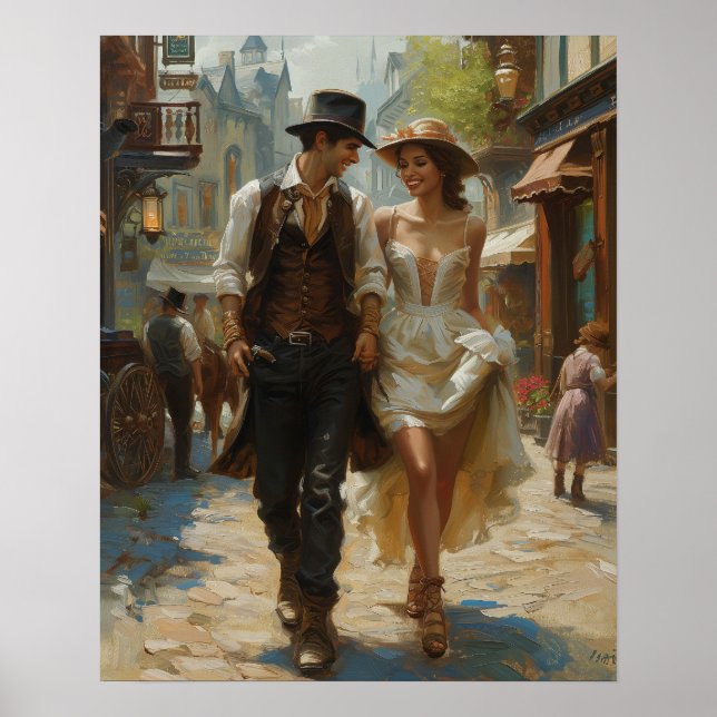 Victorian Stroll - Steampunk Elegance Watercolor Poster (Framsidan)