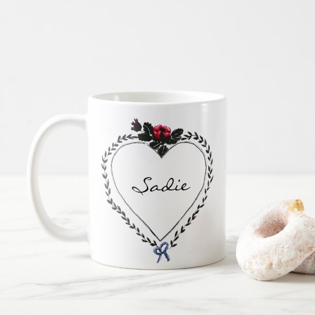 Victorian Style Heart Dark Academia Custom Name Kaffemugg (Med munk)
