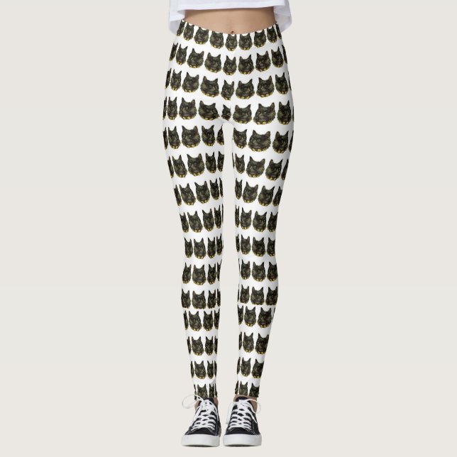 Victorian svarta katter print leggings (Framsida)