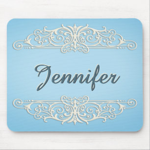 Victorian Swirls in Cream on blue Musmatta