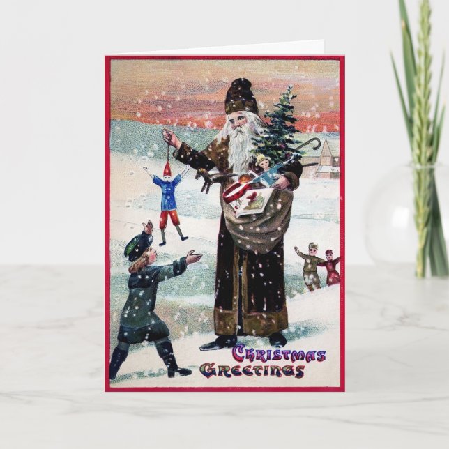 Victorian Tall Santa Helgdag Card Helgkort (Framsida)