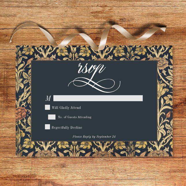 Victorian Tapestry William Morris Blommigt Bröllop OSA Kort (Victorian Tapestry William Morris Floral Wedding RSVP Card)