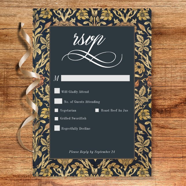 Victorian Tapestry William Morris Blommigt Bröllop OSA Kort (Victorian Tapestry William Morris Floral Wedding RSVP Card)