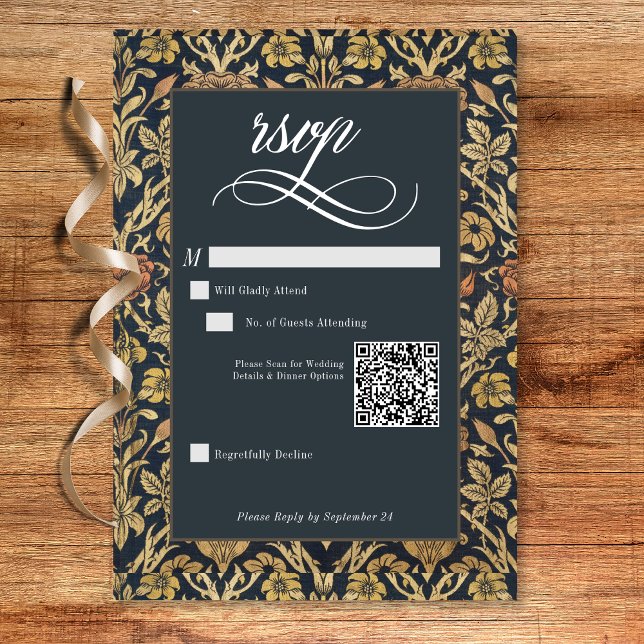 Victorian Tapestry William Morris Blommigt Bröllop OSA Kort (Victorian Tapestry William Morris Floral Wedding RSVP Card)
