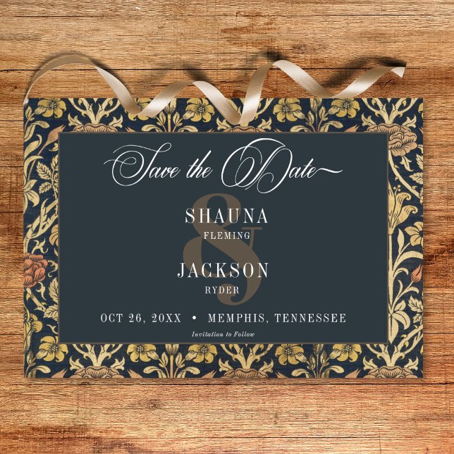 Victorian Tapestry William Morris Blommigt Bröllop Spara Datumet (Victorian Tapestry William Morris Floral Wedding Save The Date)