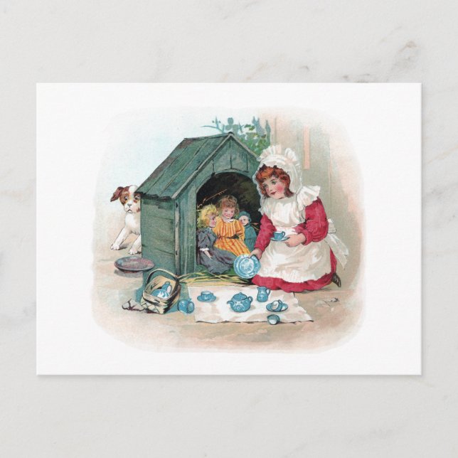 Victorian Tea Party i Doghouse Inbjudan Vykort (Framsida)