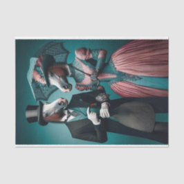 Victorian Teal Rosa Kostym Dress Horses Decoupage