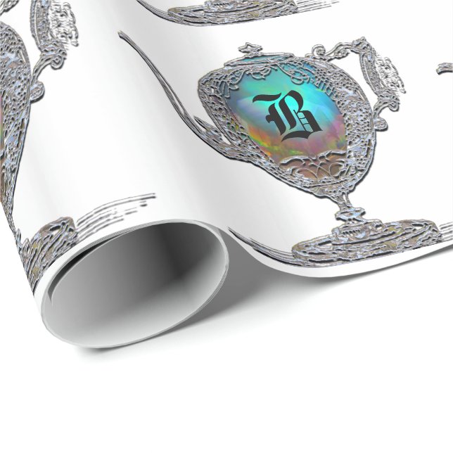 Victorian Tekanna White Monogram Presentpapper (Rullad Hörn)