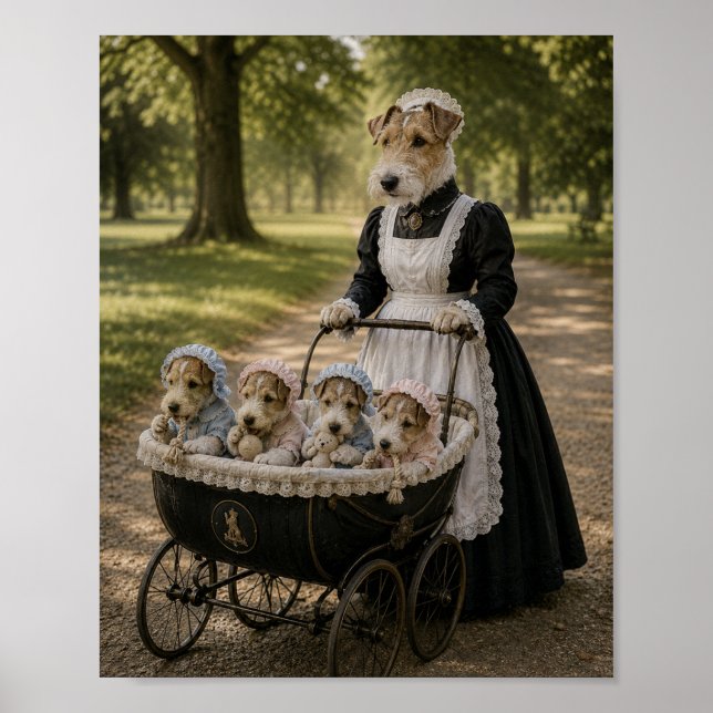 Victorian Terrier Nanny with Puppies Poster (Framsidan)