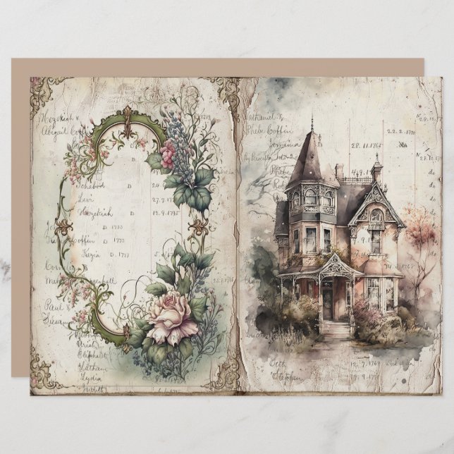 Victorian Time Junk Journal Papper (Fram/baksida)
