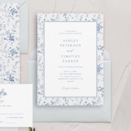 Victorian Toile Fransk Blue Classic Bröllop Inbjudningar